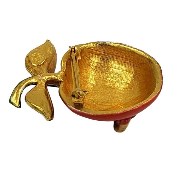 Original by Robert Enamel Apple Worm Brooch Red Fruit Figural Signed VTG - Picture 5 of 12